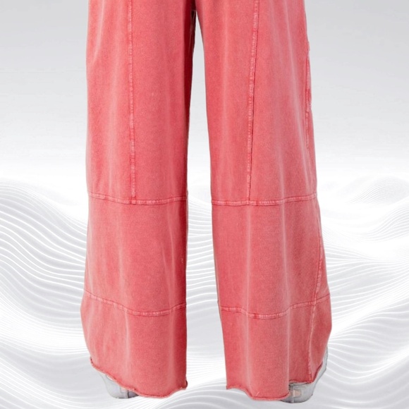 EASEL "Perfect Cargo Lux" Terry Knit Mineral Washed Flared Leg Raw Hems & Seams - Picture 12 of 15